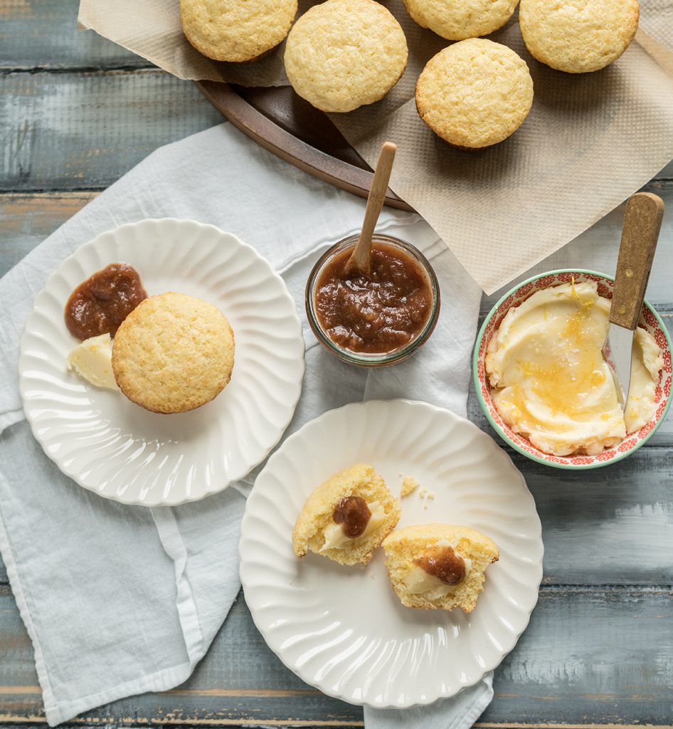 Baking Corn Muffins with Lemon Honey Butter